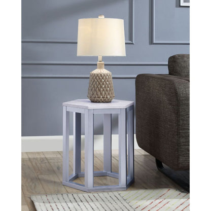 Reon Hexagon Marble Accent Table with Wood Base