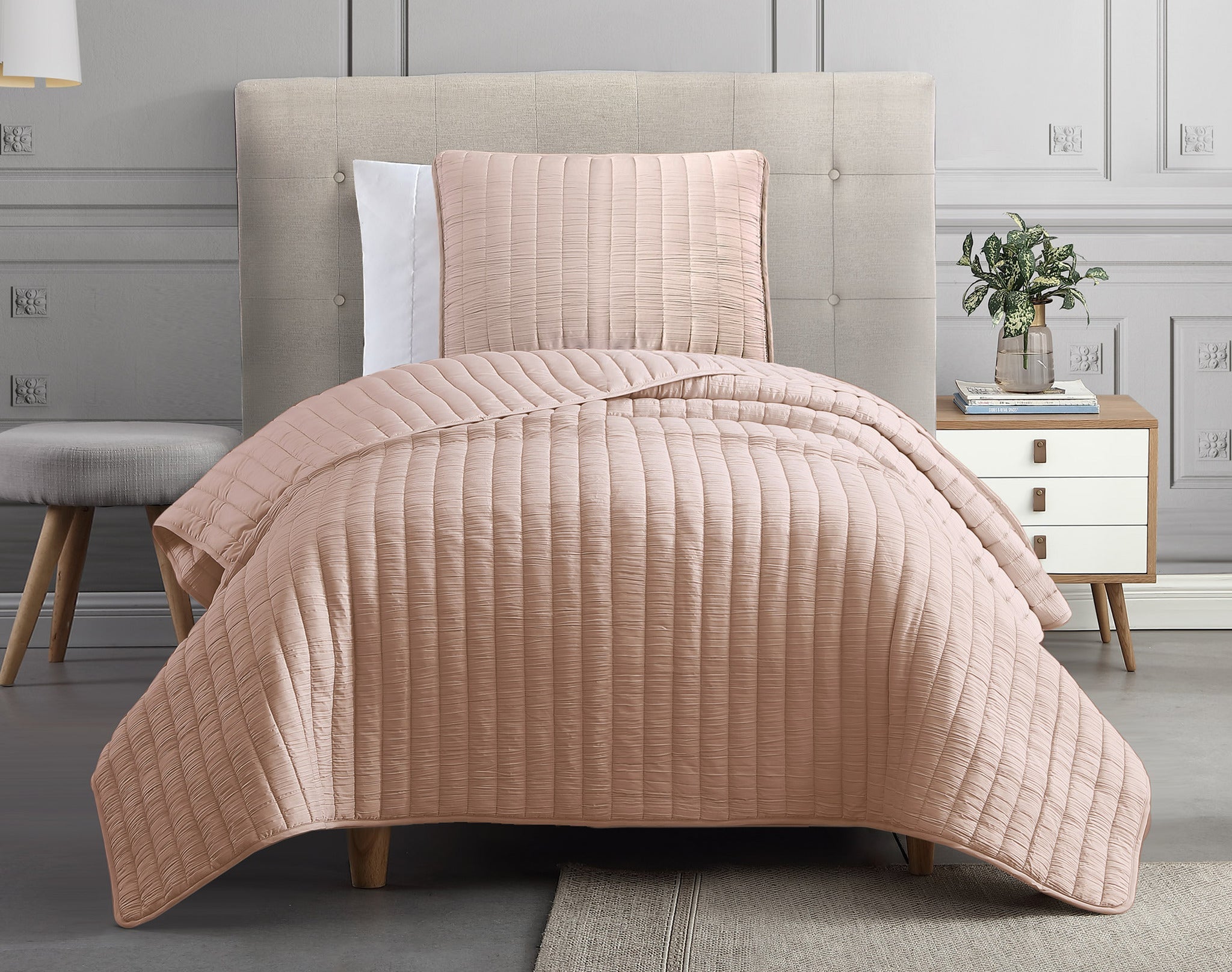 Textured Channel Quilted 2 Piece Corverlet Set
