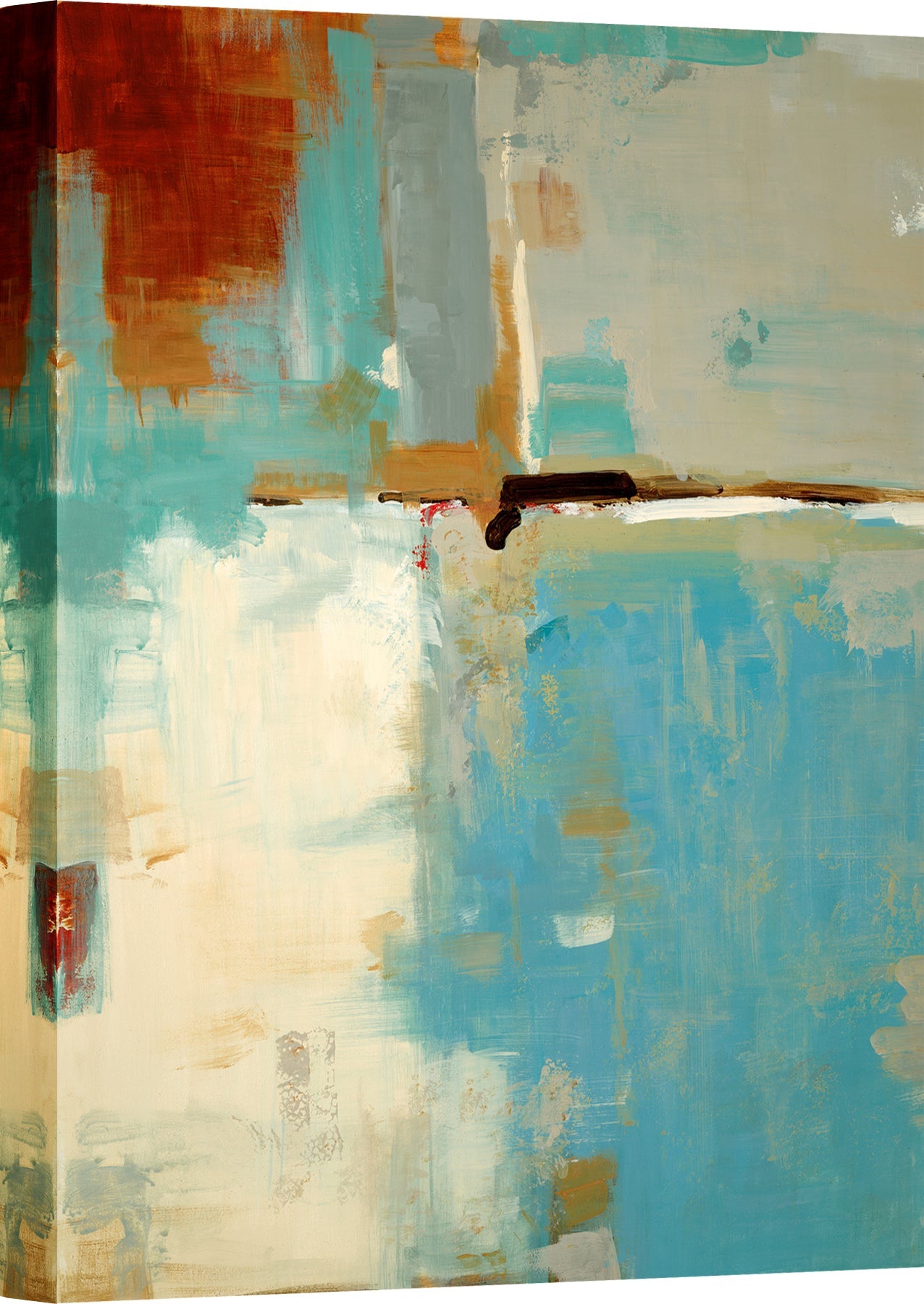 ''Turquoise Horizon Modern Abstract'' Printed Wrapped Canvas