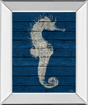 Mirrored Frame Antique Seahorse On Blue I By Patricia Pinto