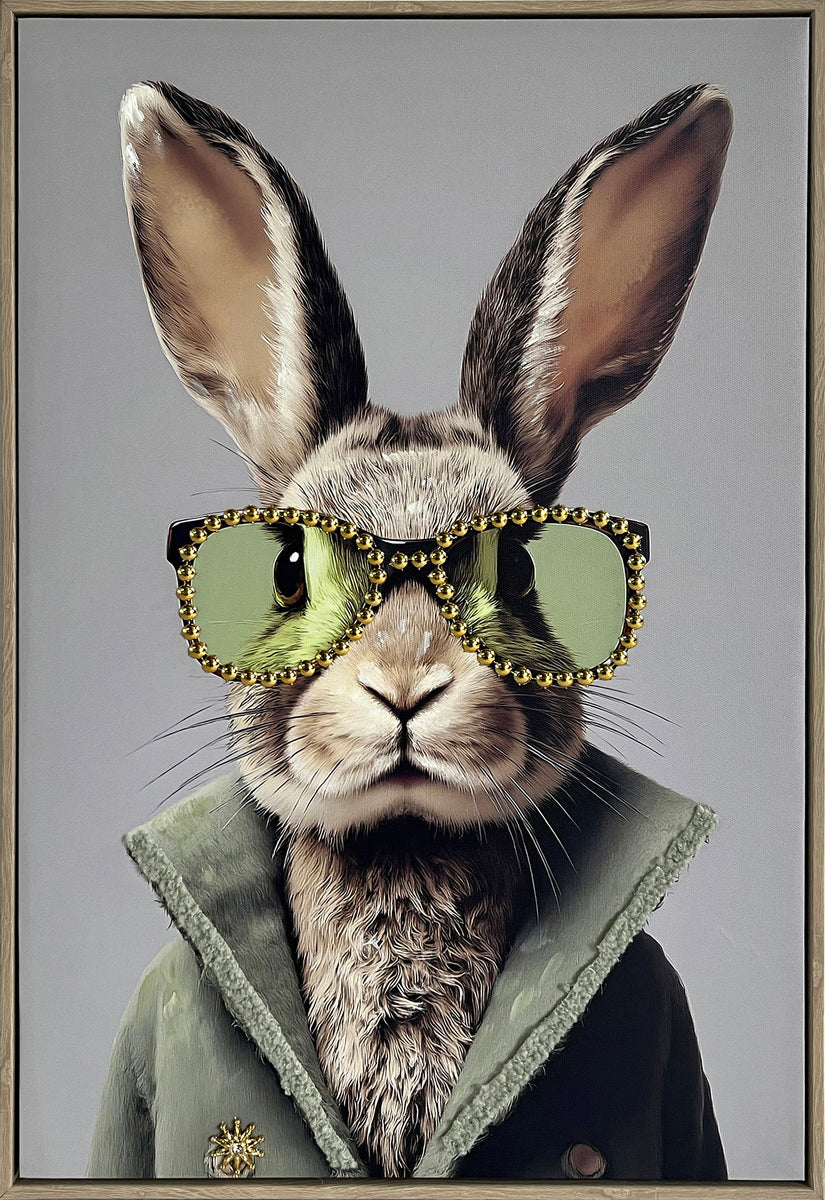 Velvet Hare I Hand-Embellished Canvas w/Fabric in Frame