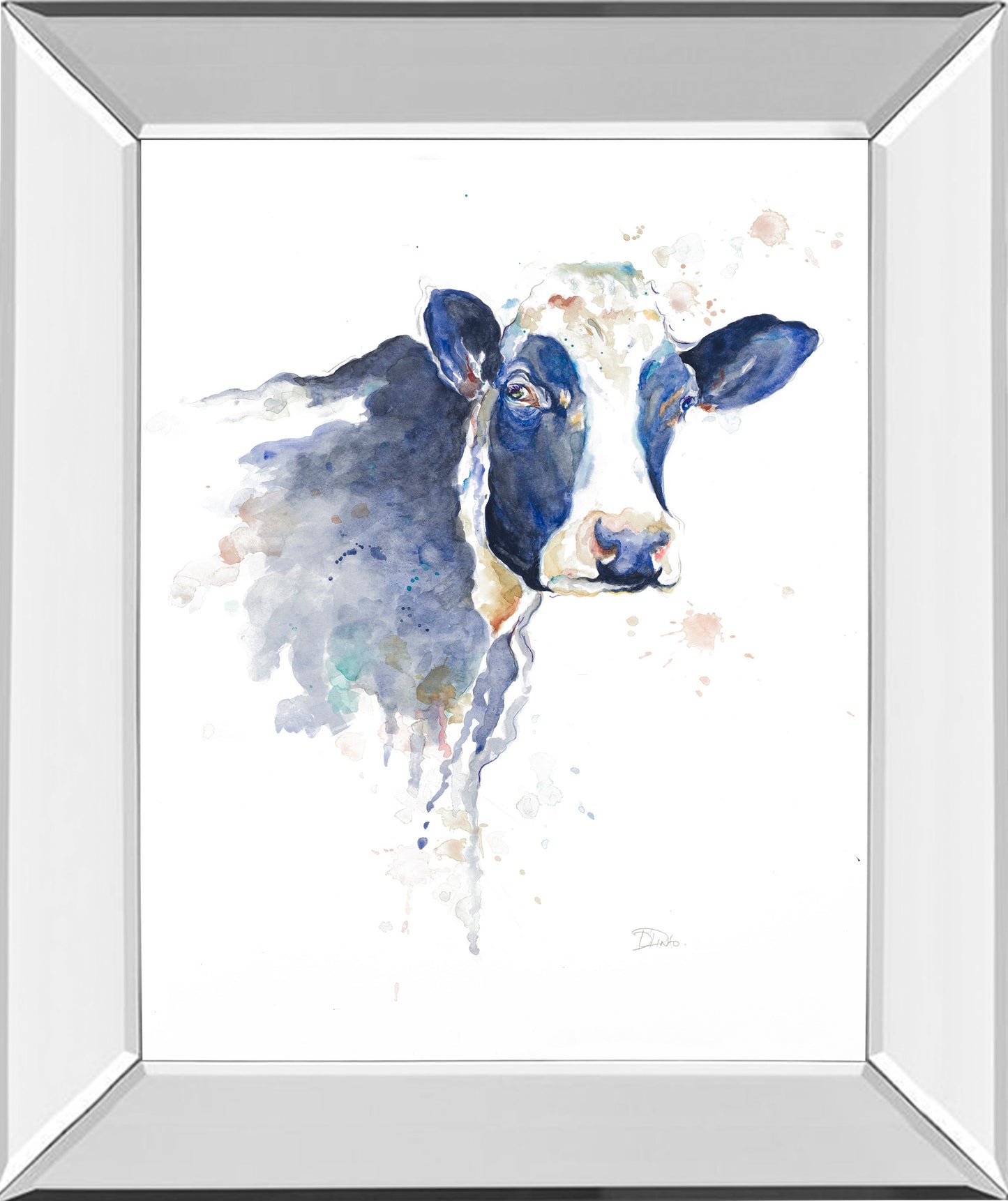 Mirrored Frame Watercolor Blue Cow By Patricia Pinto