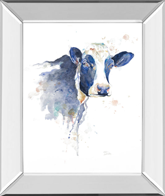 Mirrored Frame Watercolor Blue Cow By Patricia Pinto
