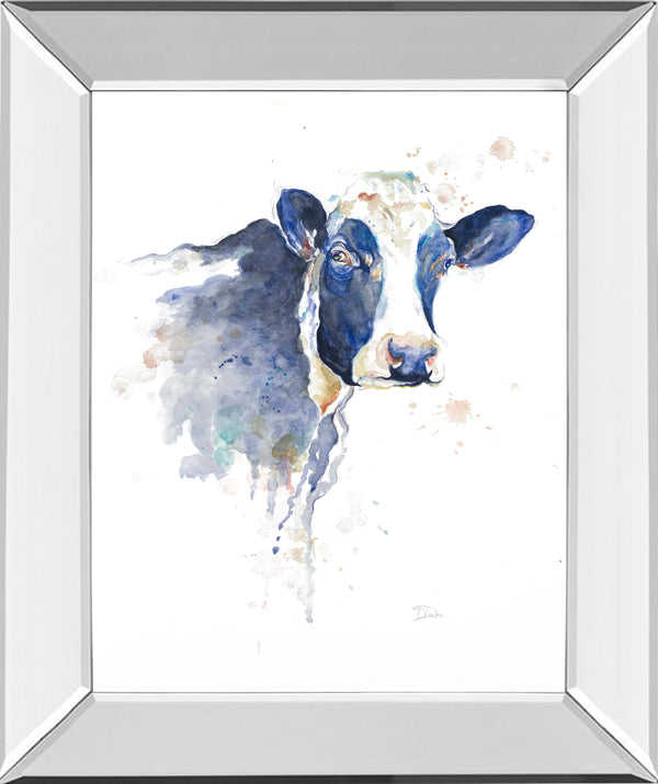 Mirrored Frame Watercolor Blue Cow By Patricia Pinto