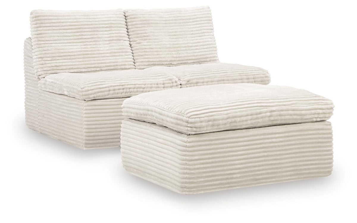 Canefield Armless Chair with Ottoman (Set of 3)