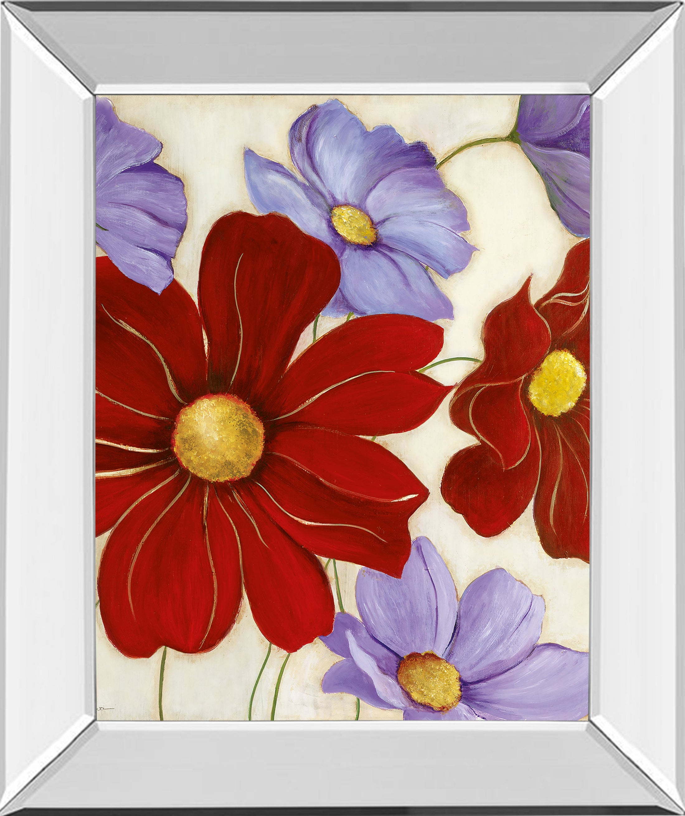 Mirrored Frame Lavender And Red I By Tava Studios