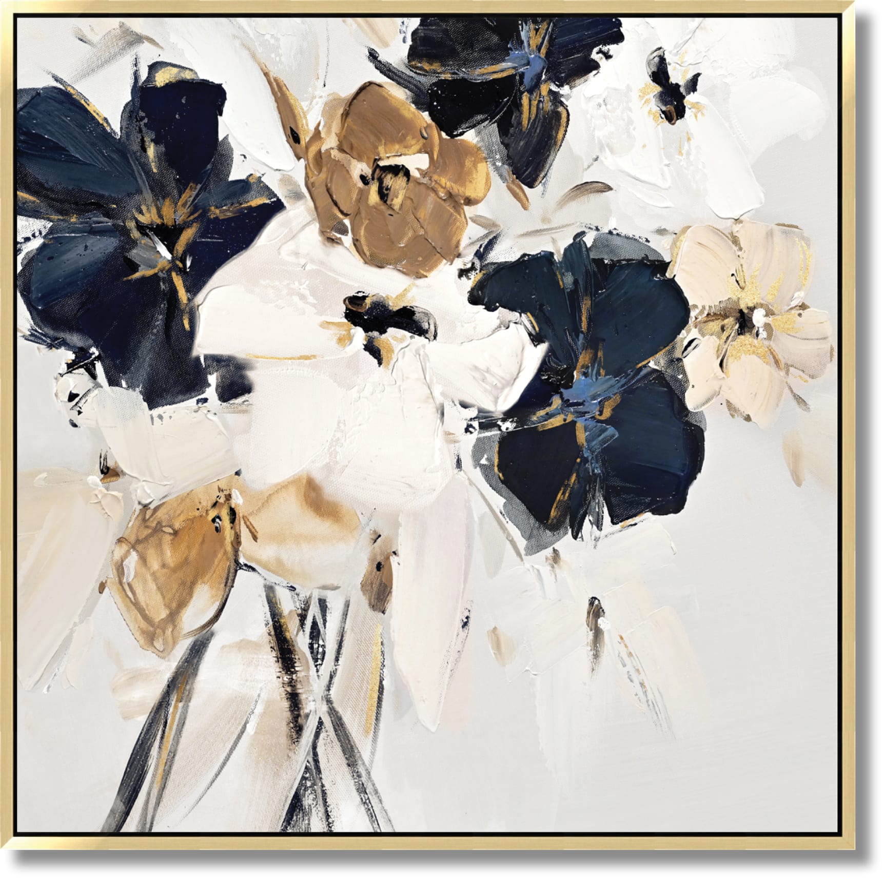 ''Champagne Essence Floral Whimsy'' Hand-painted Canvas in Frame