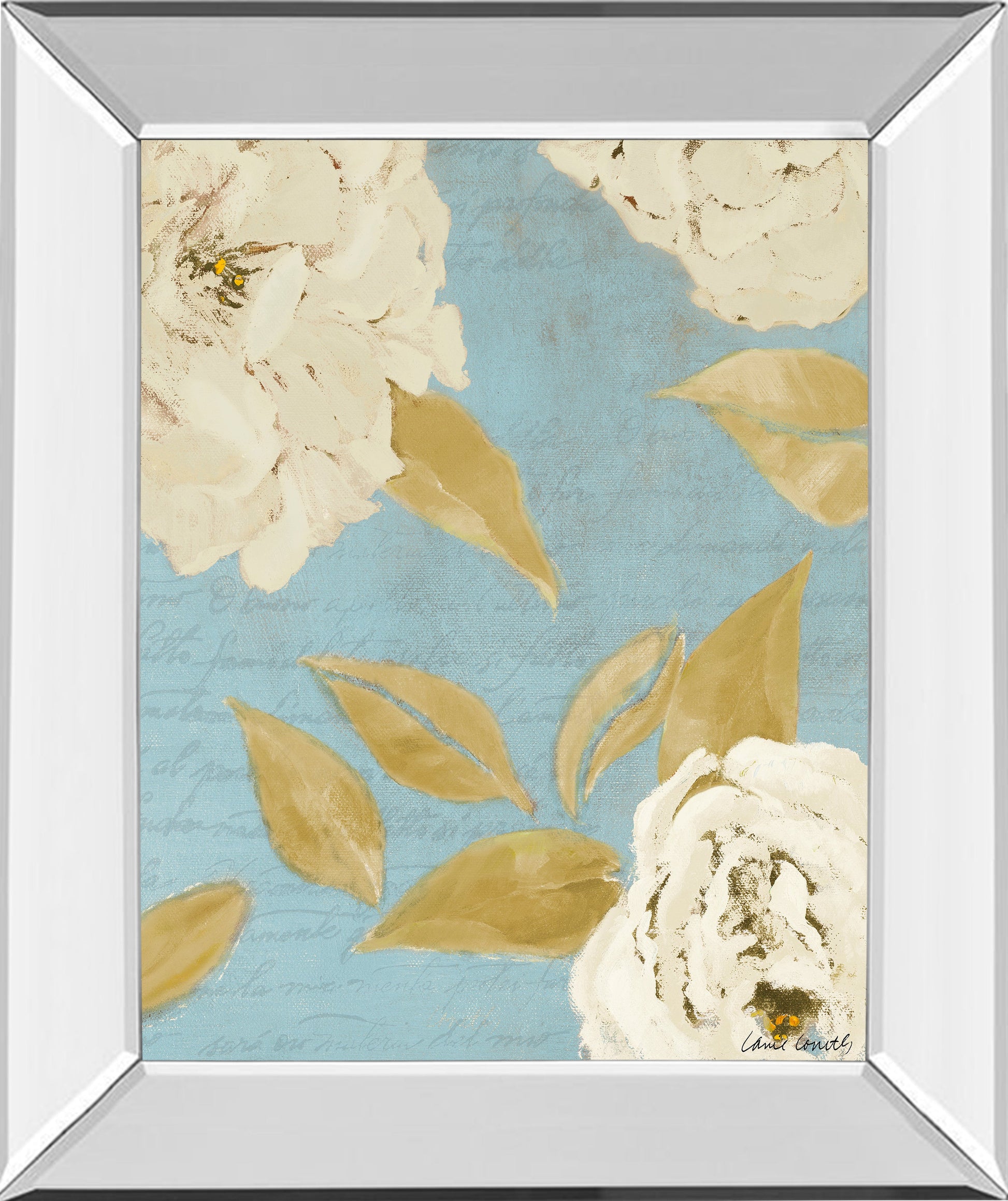 Mirrored Frame Scripted Poetic Peonies I By Lanie Loreth