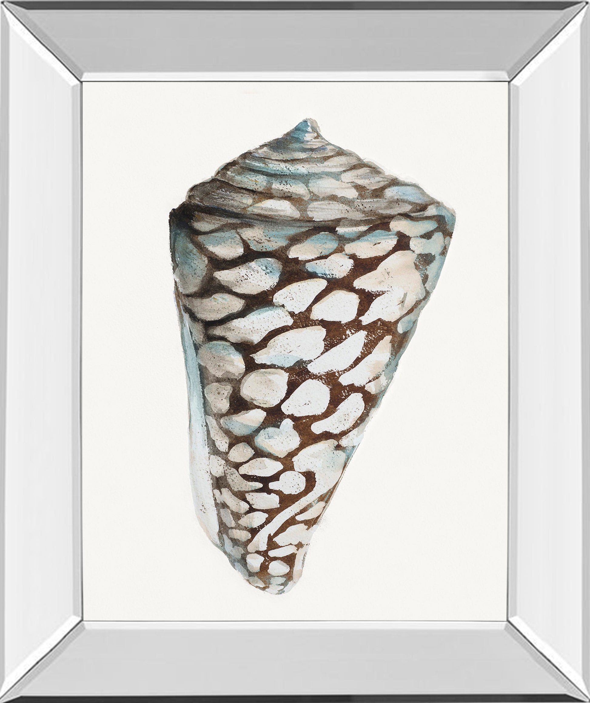 Mirrored Frame Modern Shell With Teal II By Patricia Pinto