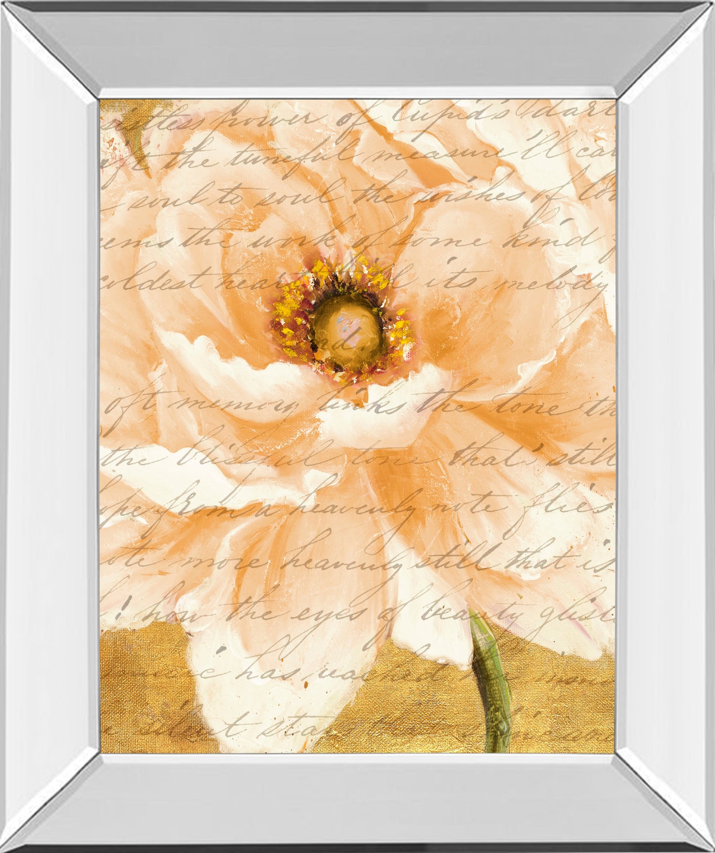 Mirrored Frame Beautiful Cream Peonies Script I By Patricia Pinto