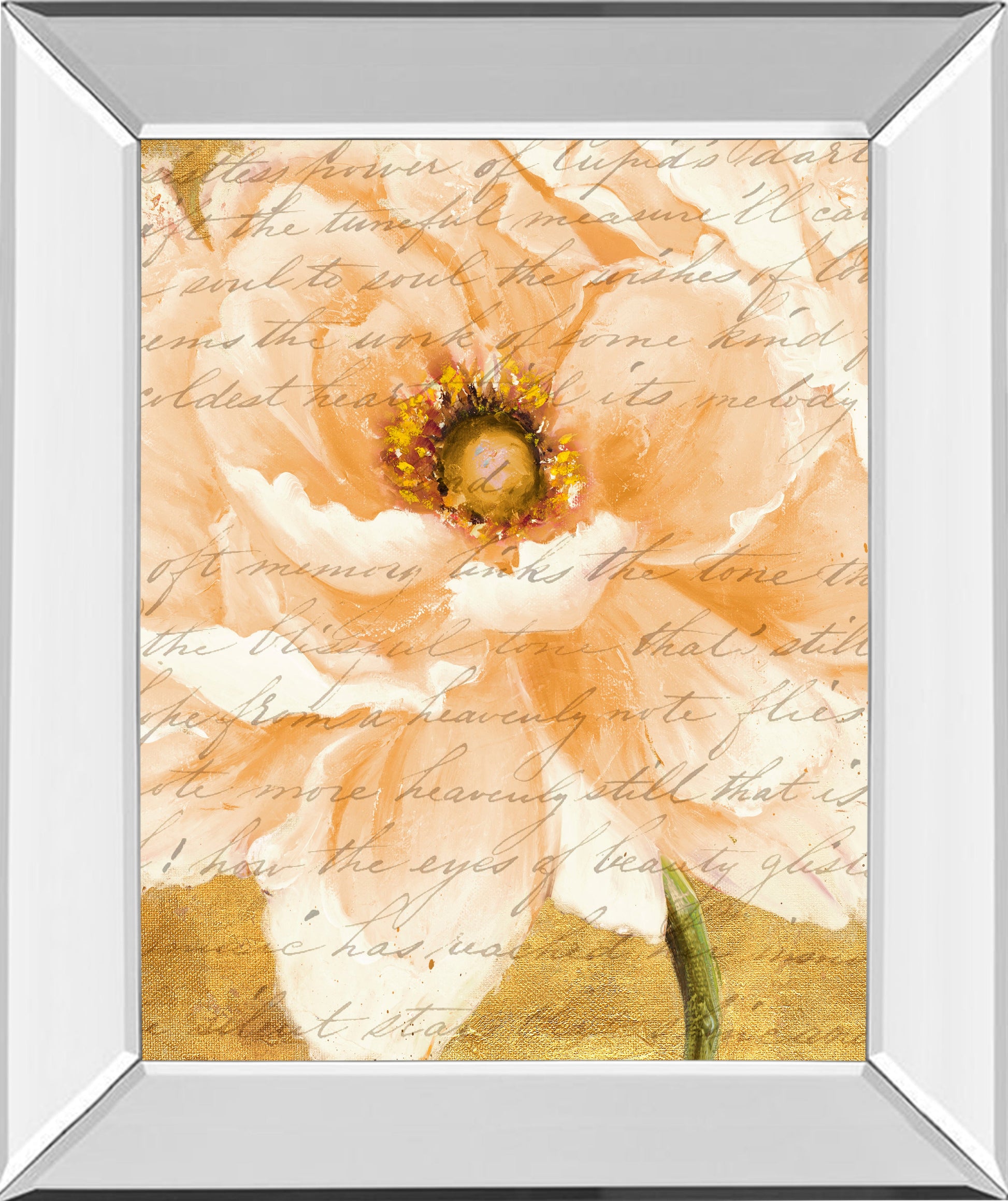 Mirrored Frame Beautiful Cream Peonies Script I By Patricia Pinto