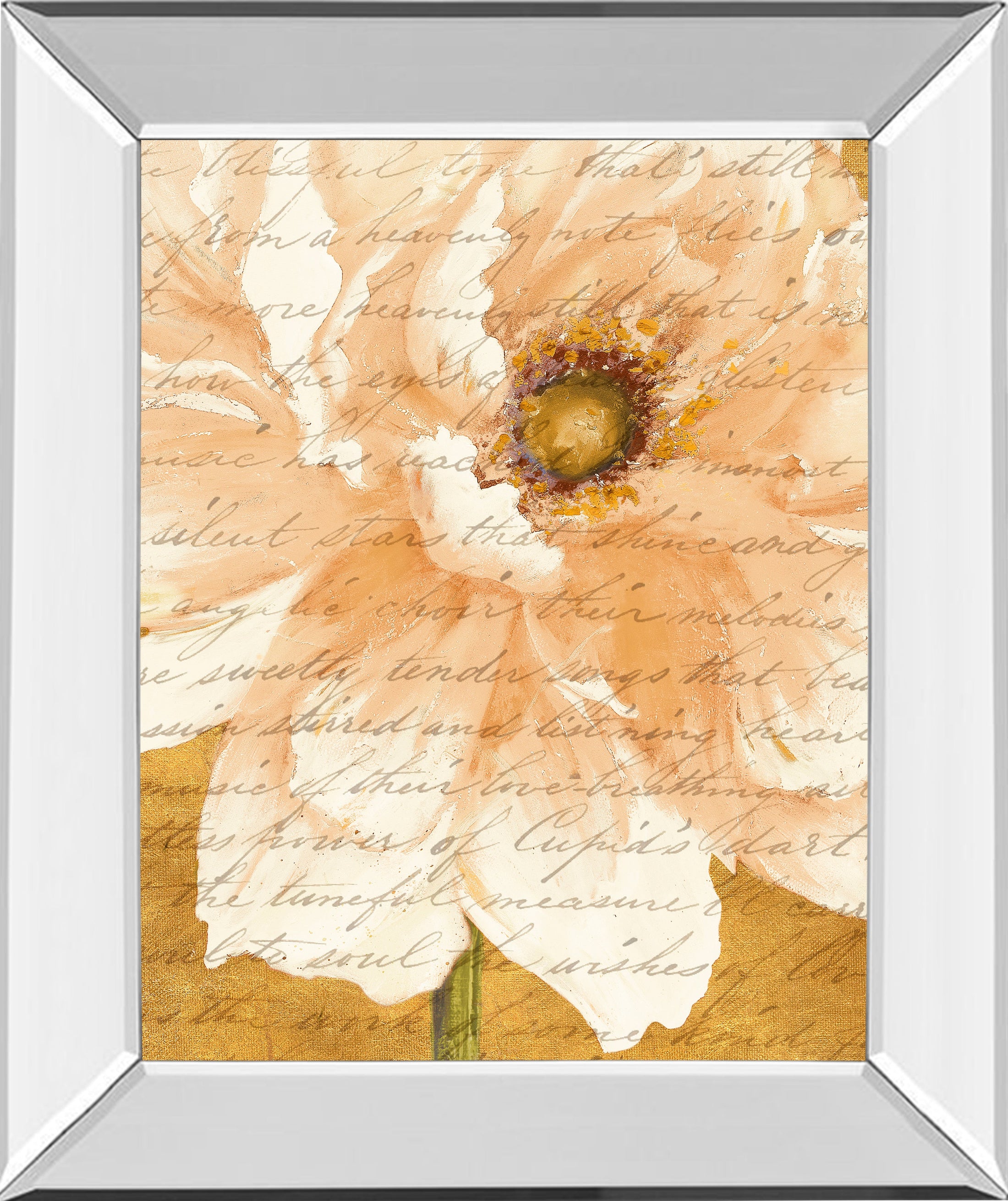 Mirrored Frame Beautiful Cream Peonies Script II By Patricia Pinto