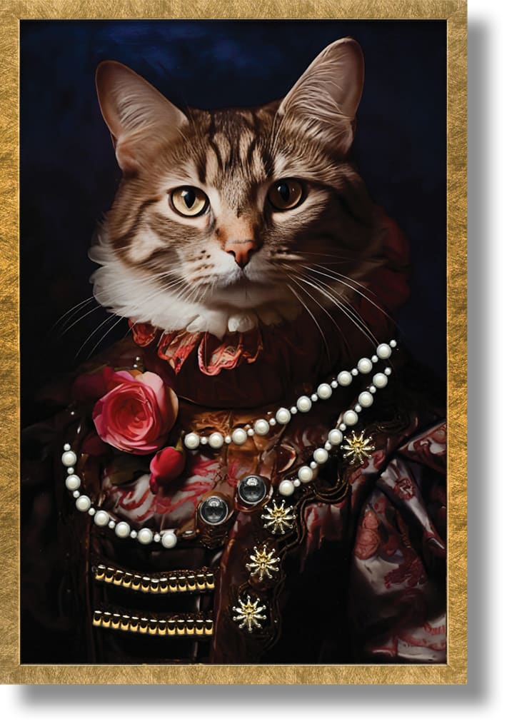 ''Opulent Aristocat in Rose Finery'' Gloss Canvas w/ Studs in Frame