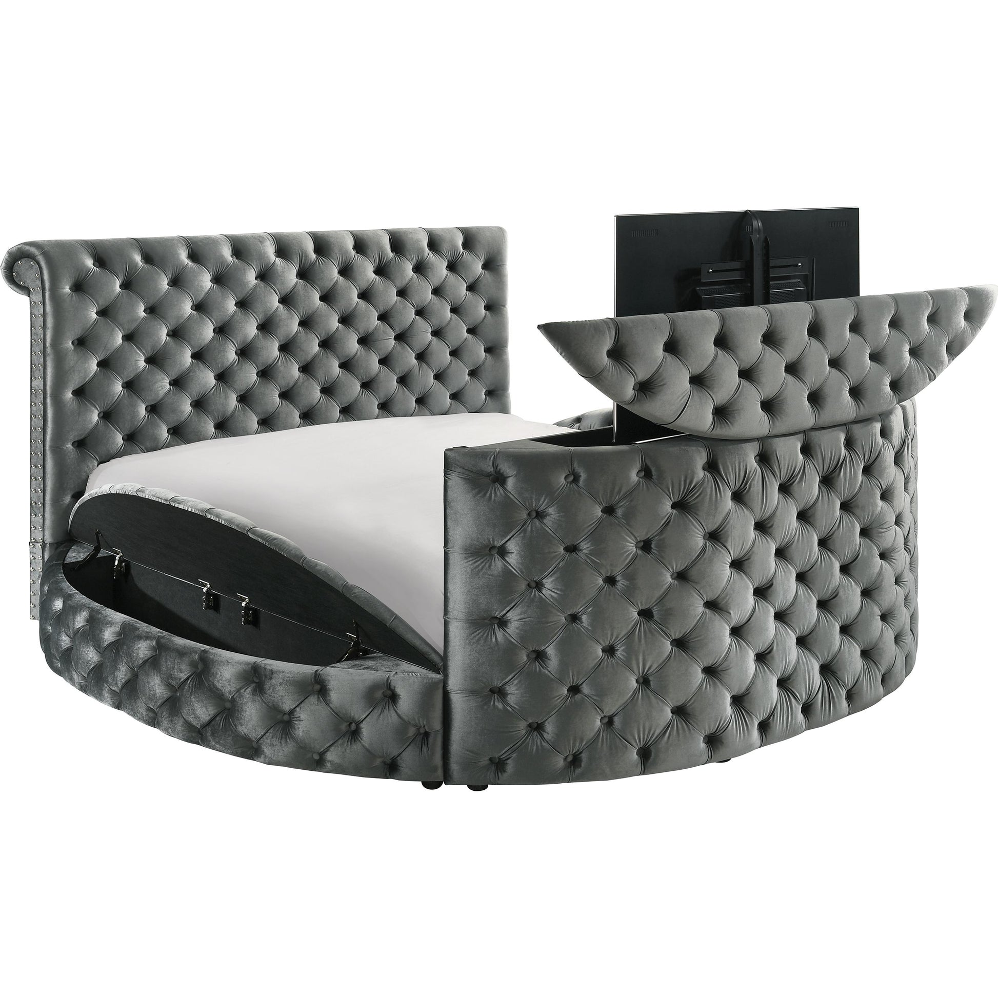  Crown Mark Voltare 5212GY-Q Queen Bed with Fireplace & TV Lift - Grey IMAGE 2