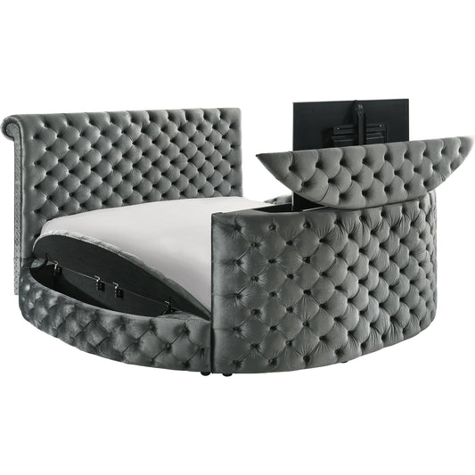  Crown Mark Voltare 5212GY-Q Queen Bed with Fireplace & TV Lift - Grey IMAGE 2