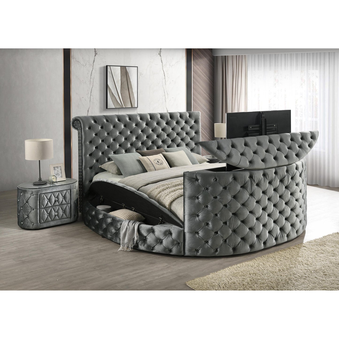  Crown Mark Voltare 5212GY-Q Queen Bed with Fireplace & TV Lift - Grey IMAGE 5
