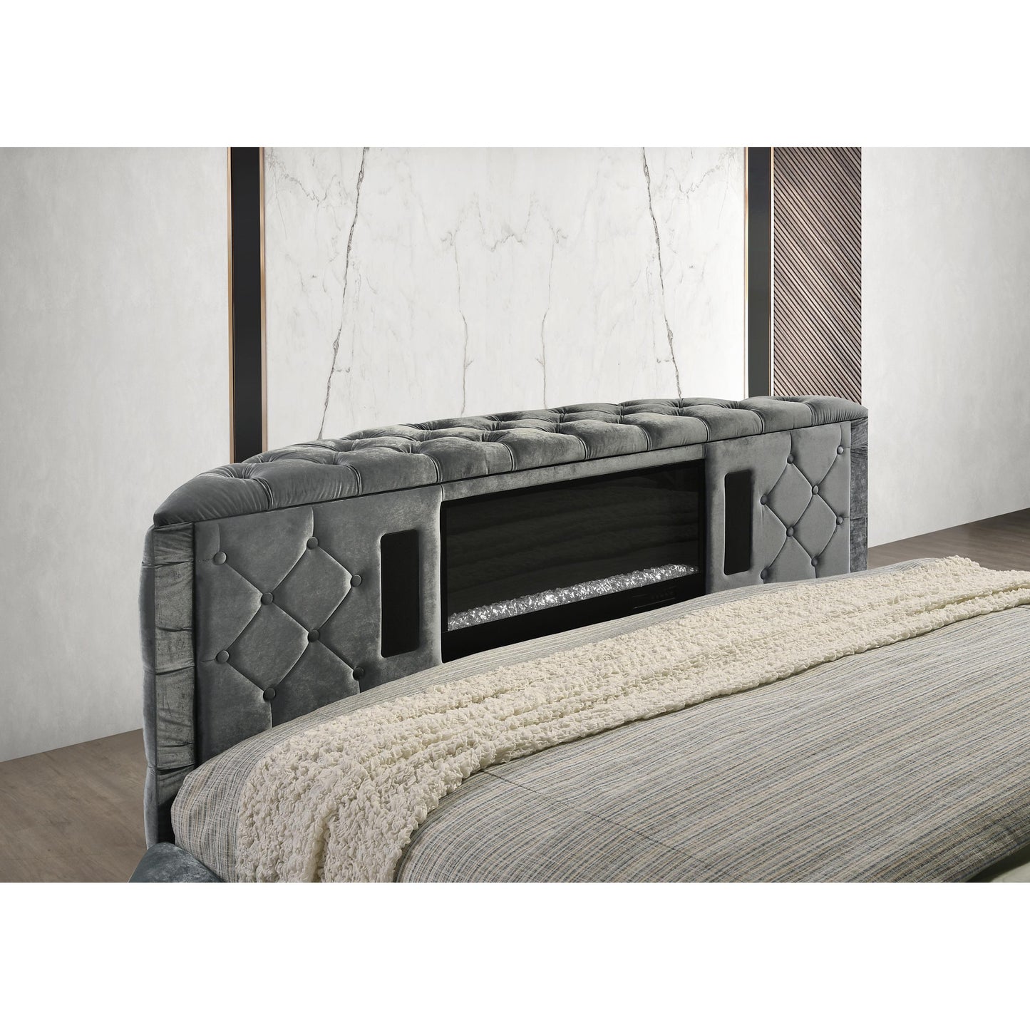  Crown Mark Voltare 5212GY-Q Queen Bed with Fireplace & TV Lift - Grey IMAGE 6