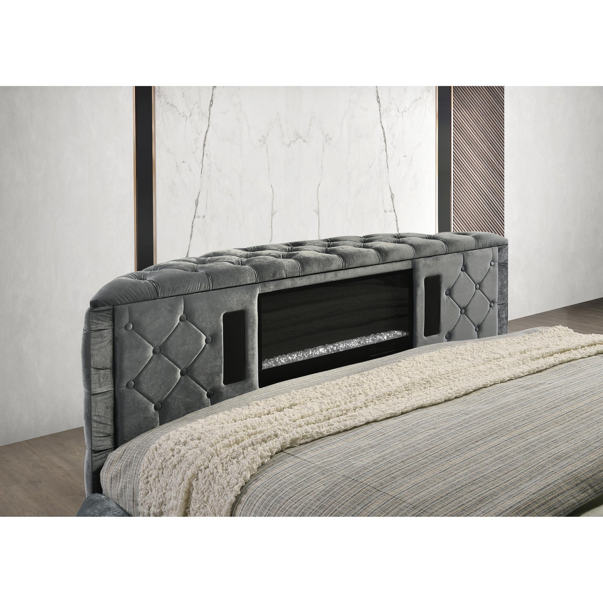  Crown Mark Voltare 5212GY-Q Queen Bed with Fireplace & TV Lift - Grey IMAGE 6