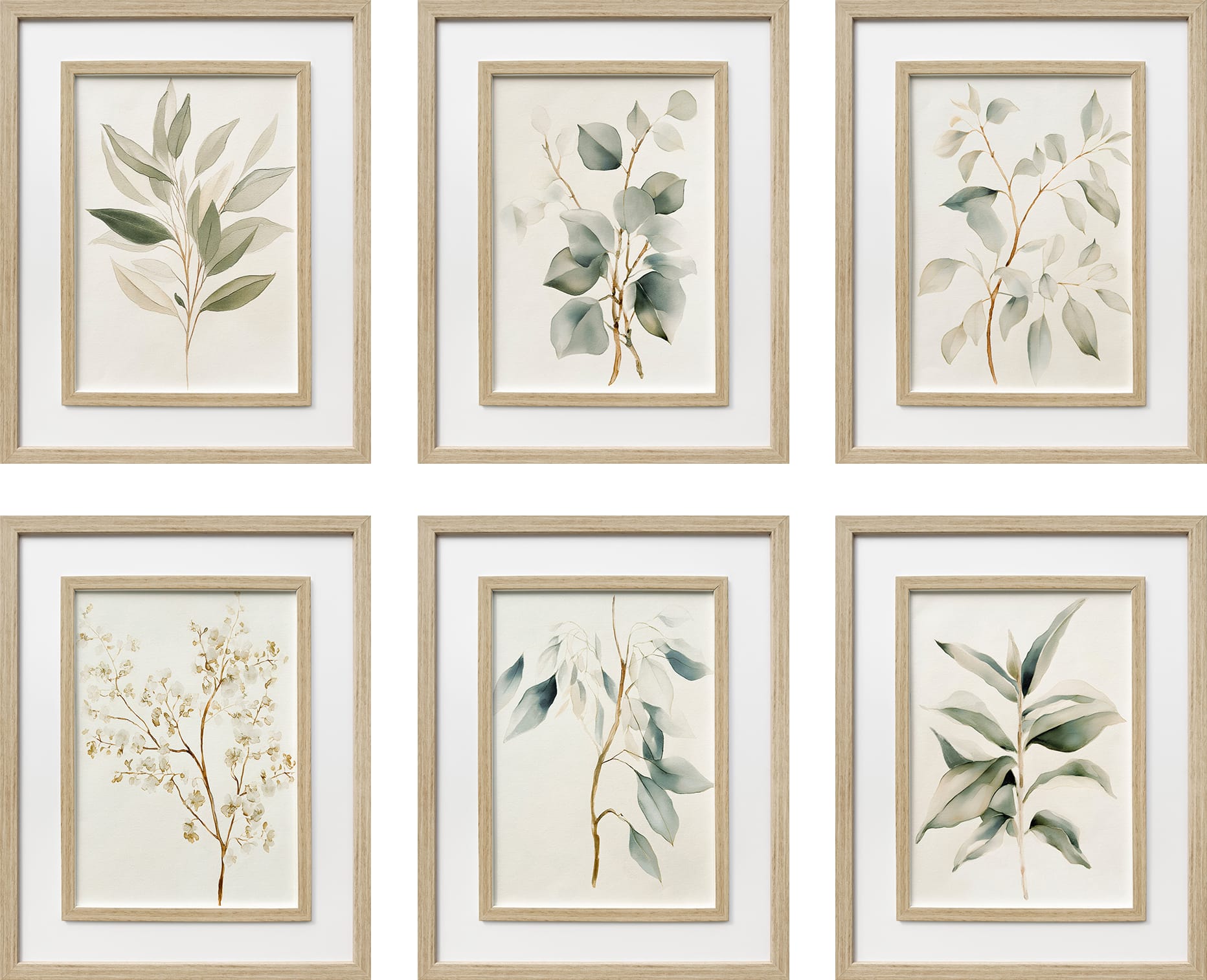 Quiet Botanical Print on Paper Set in Double Frame