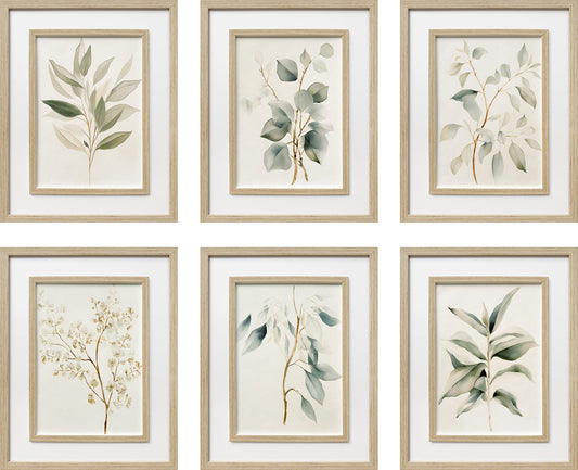 Quiet Botanical Print on Paper Set in Double Frame