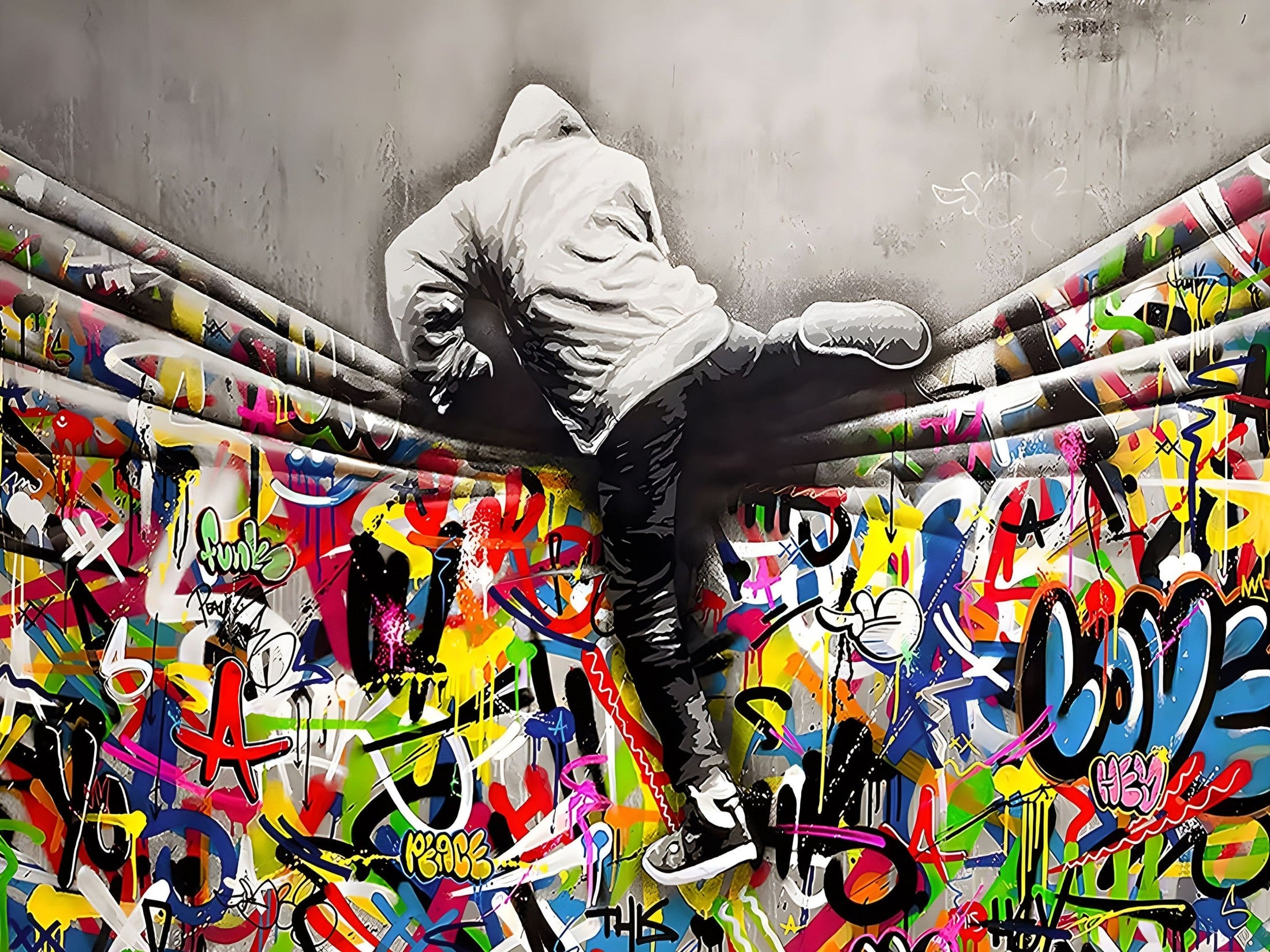''Over the Wall'' Hand-painted Gloss Canvas