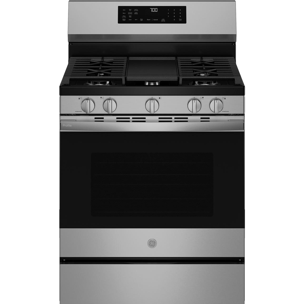  GE Profile 30-inch Smart Freestanding Gas Convection Range with No Preheat Air Fry and EasyWash™ Oven Tray PGF700AYFS IMAGE 1