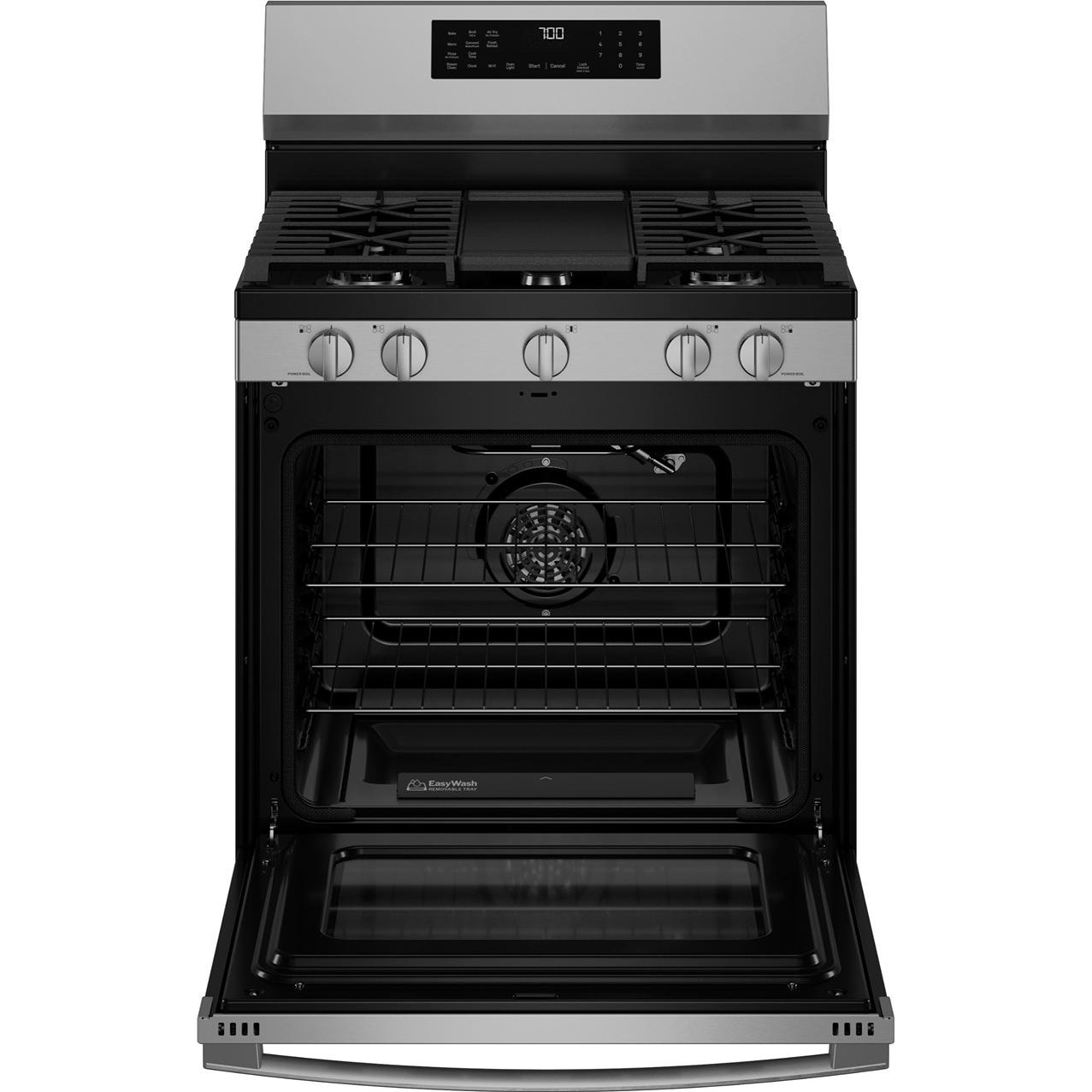  GE Profile 30-inch Smart Freestanding Gas Convection Range with No Preheat Air Fry and EasyWash™ Oven Tray PGF700AYFS IMAGE 3