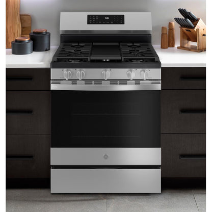  GE Profile 30-inch Smart Freestanding Gas Convection Range with No Preheat Air Fry and EasyWash™ Oven Tray PGF700AYFS IMAGE 9