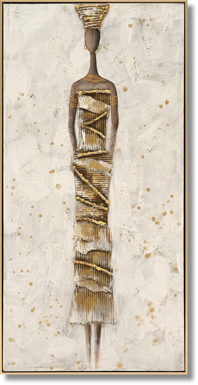 ''Gilded Grace Textured Goddess'' Hand-painted 3D w/ Straw in Frame