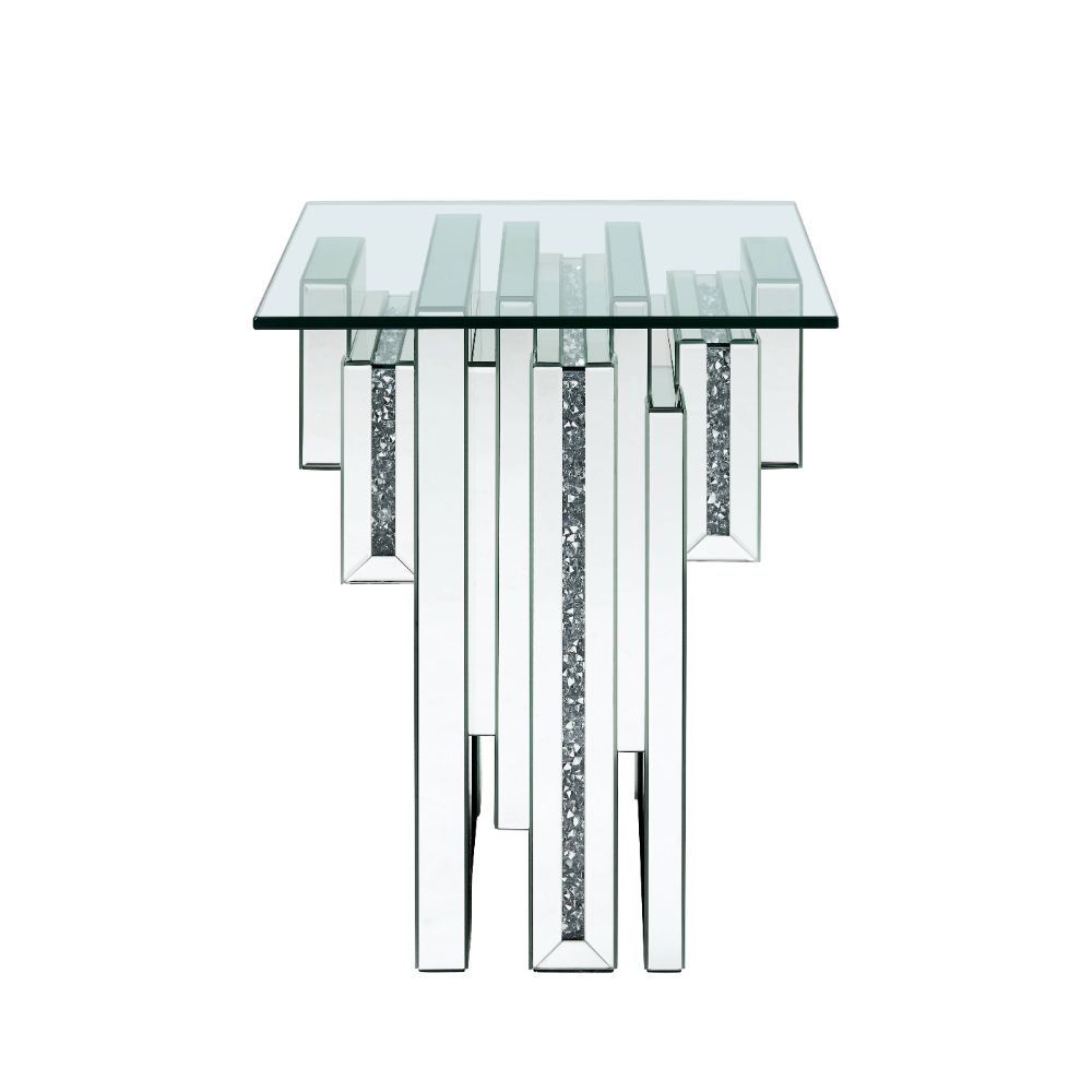 Mesa auxiliar cuadrada Noralie Glam con base de pedestal única