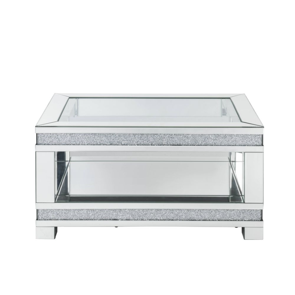 Noralie Glam Rectangular Coffee Table with Faux Diamond Inlay & Tempered Clear Glass