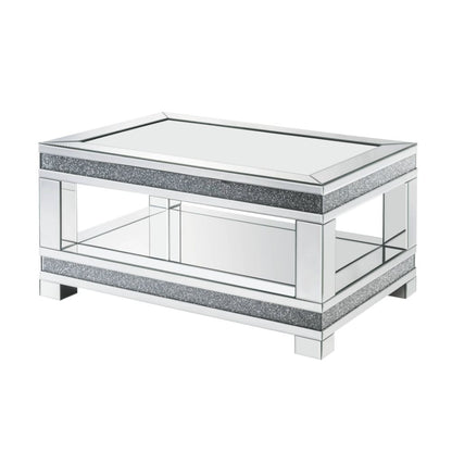 Mesa de centro rectangular Noralie Glam con incrustaciones de diamantes falsos y vidrio templado transparente