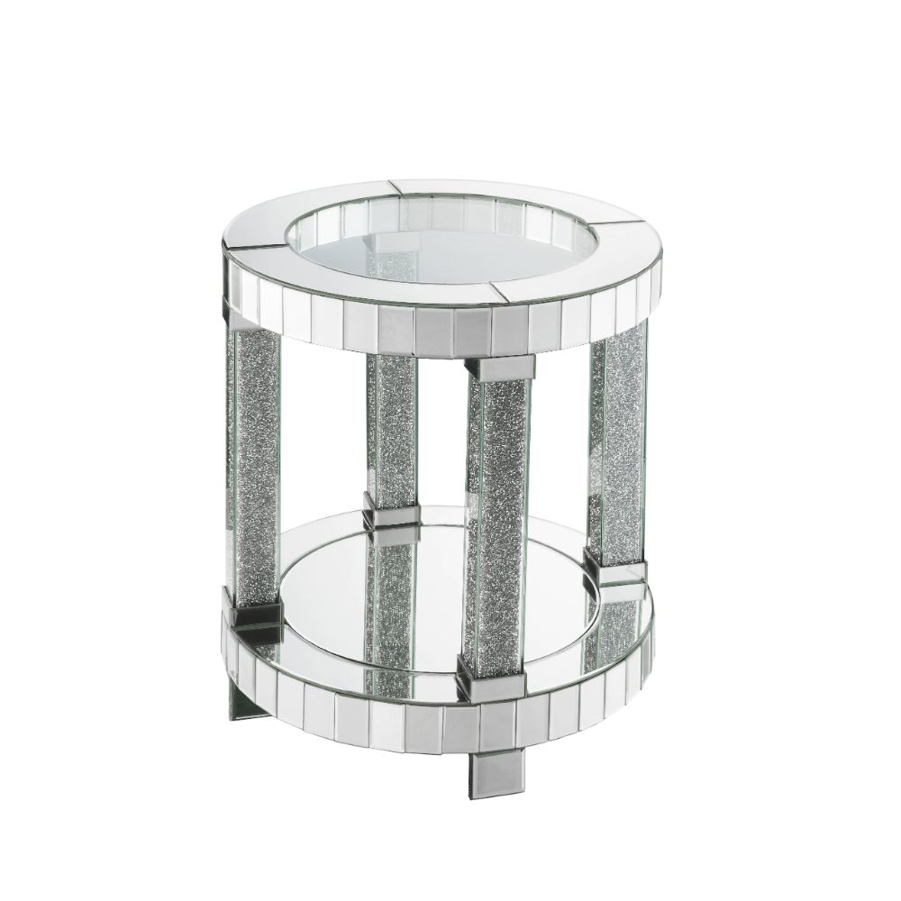 Noralie Round End Table with Mirrored Shelf Base