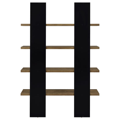 Danbrook 71-inch 4-shelf Bookshelf Black and Aged Walnut