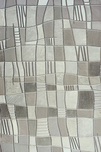 ''Textured Taupe Patchwork Geometry'' Hand-painted Wrapped Canvas