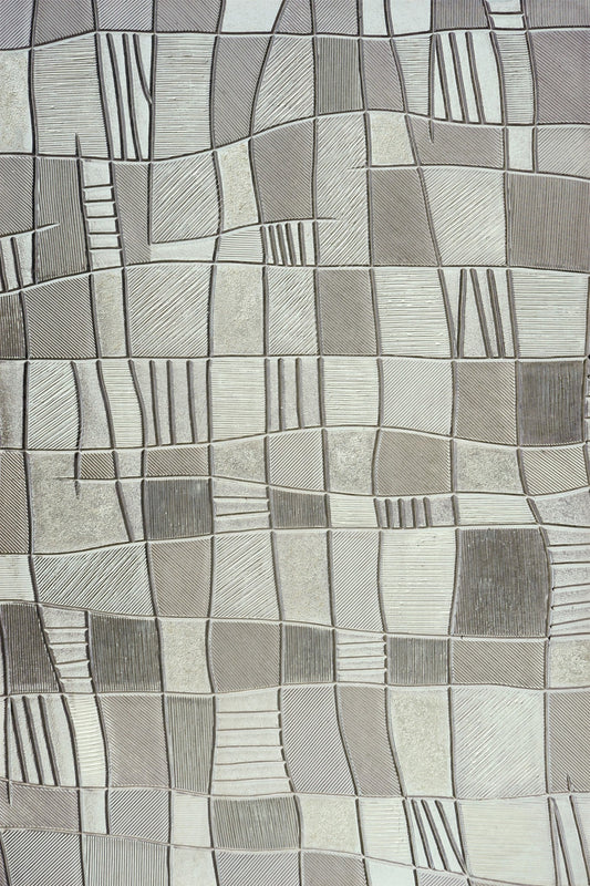 ''Textured Taupe Patchwork Geometry'' Hand-painted Wrapped Canvas
