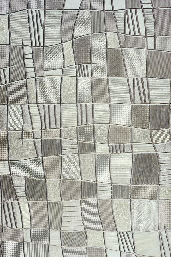''Textured Taupe Patchwork Geometry'' Hand-painted Wrapped Canvas