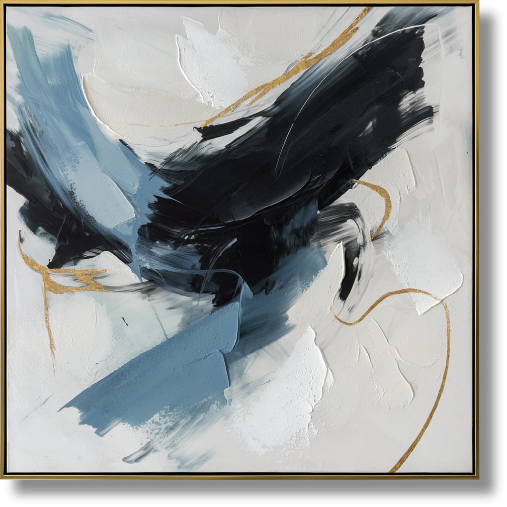 ''Midnight Cascade Abstract'' Hand-painted Canvas in Frame