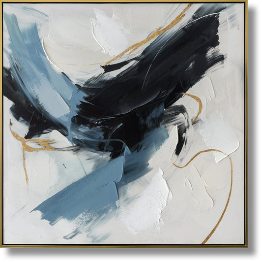 ''Midnight Cascade Abstract'' Hand-painted Canvas in Frame