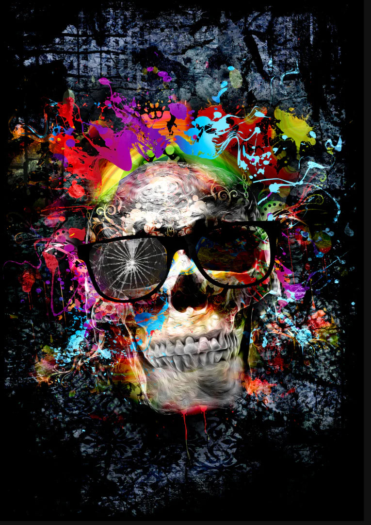 Assorted Canvas 36″ × 48″ Skull Paint Explosion on Black Canvas