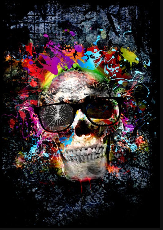 Assorted Canvas 36″ × 48″ Skull Paint Explosion on Black Canvas