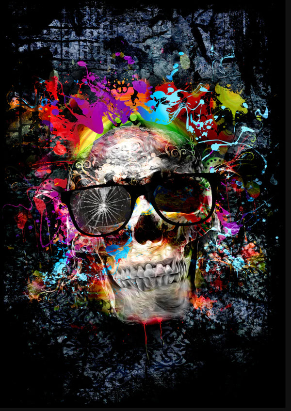 Assorted Canvas 36″ × 48″ Skull Paint Explosion on Black Canvas