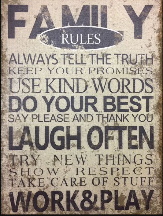 Family Rules Sign Assorted Canvas 36" x 48"