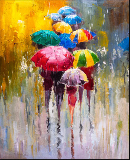 Impressionistic Rain with Umbrellas 36" x 48" Canvas Wall Art