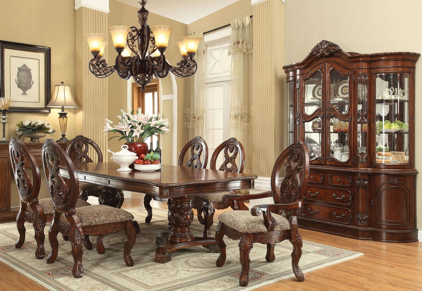 Aparador de comedor Rovledo Color: Cereza, Espejo y Vidrio