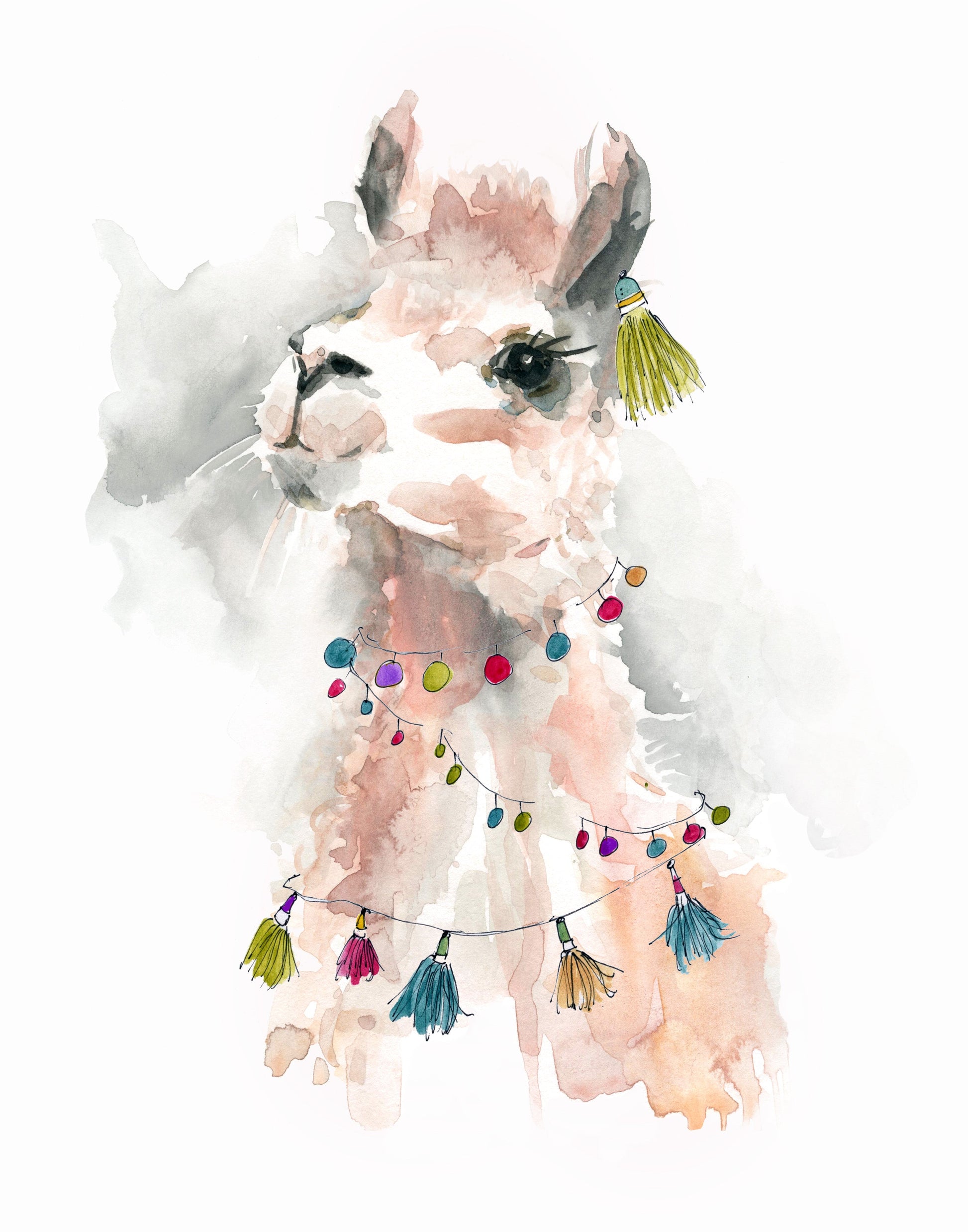 ''Fiesta Llama Watercolor Delight'' Printed Wrapped Canvas