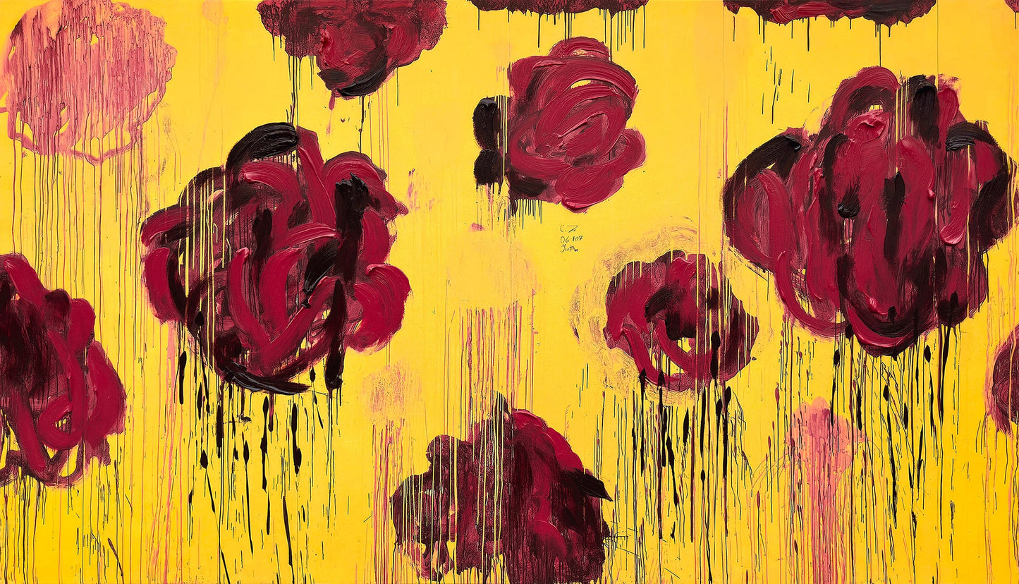 ''Sunburst Crimson Petal Abstraction'' Hand-painted Wrapped Canvas