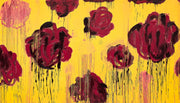 ''Sunburst Crimson Petal Abstraction'' Hand-painted Wrapped Canvas