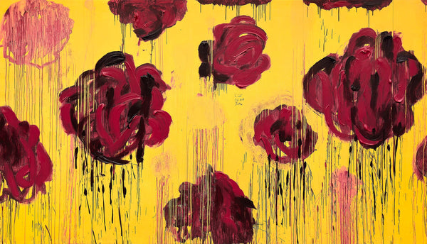 ''Sunburst Crimson Petal Abstraction'' Hand-painted Wrapped Canvas