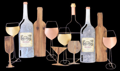 ''Wine and Glasses'' Wood Wall Art